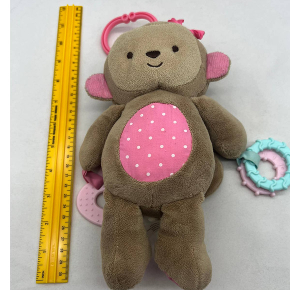 Carters Child Mine Baby Teether Rattle, Crinkle Brown Girl Monkey Plush 10" Tall - Picture 3 of 3